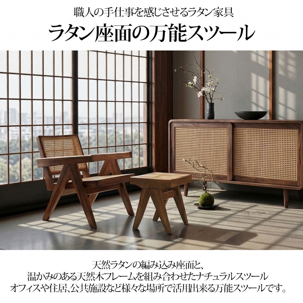 ラタンスツール 籐編み オットマン スツール ラタンチェア ローチェア