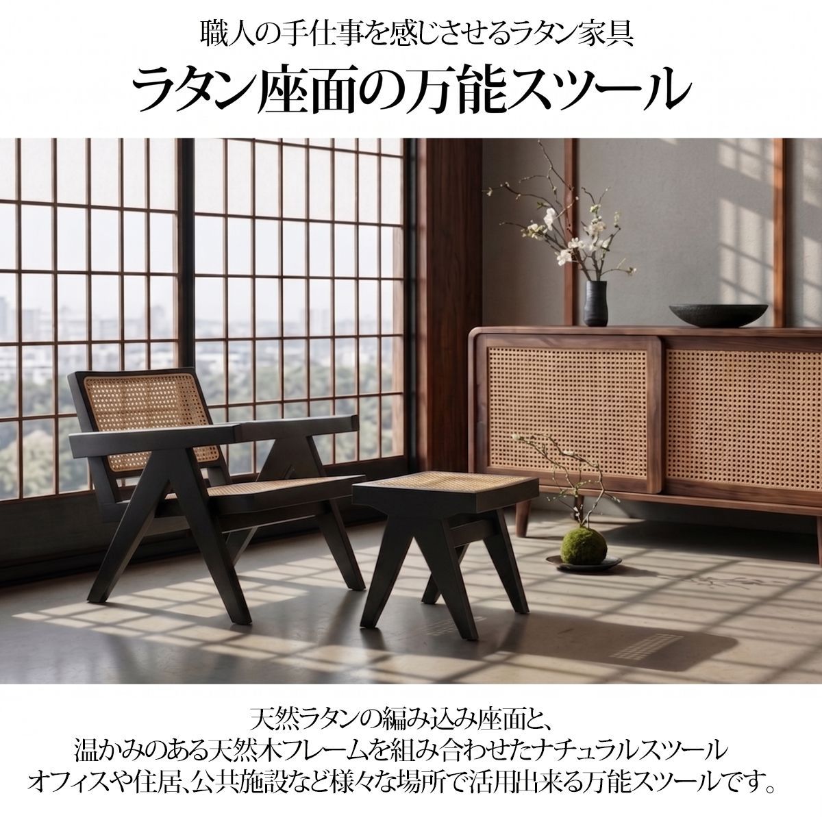 ラタンスツール 籐編み オットマン スツール ラタンチェア ローチェア