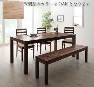 ダイニングセット（テーブル&ベンチ チェア） 総無垢材ワイドダイニング 5人 5点セット(テーブル+チェア3脚+ベンチ1脚) オーク 板座 W180