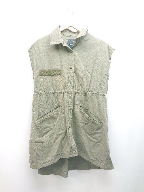 ◇ JEANASIS ジーナシス カジュアル カットオフ ウエストゴム ひざ丈 ワンピース サイズF カーキ レディース E 【1308290041444】