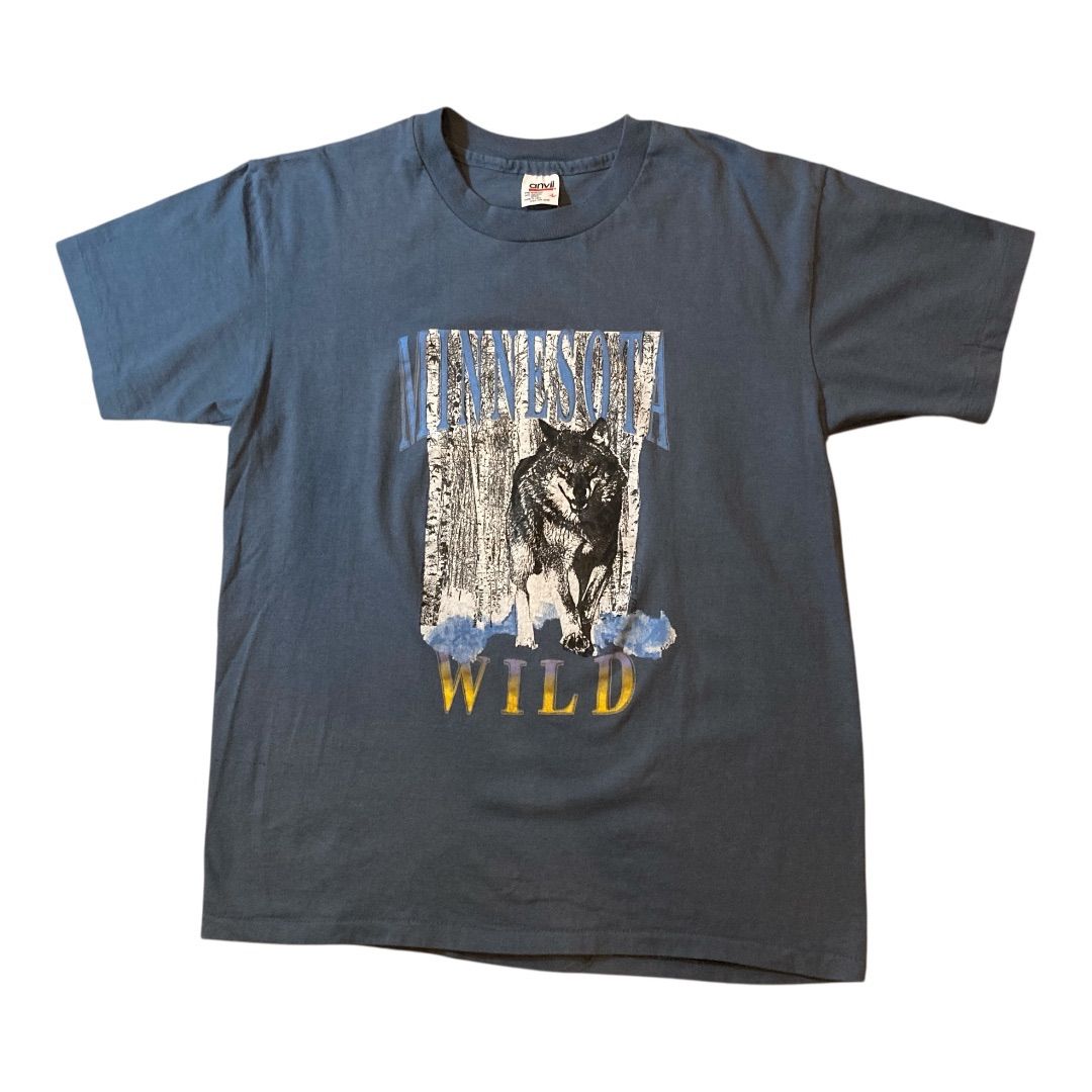 90s wolf print anvil body vintageT-SH size L / 90年代製 ウルフプリント ビンテージTシャツ Lサイズ アメリカ製　【E414】