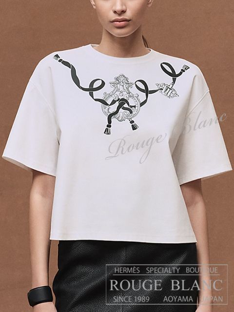 エルメス 国内定価116,600円 2026 S/S Tシャツ ボクシーフィット ”カルトゥッシュ” ホワイト #34 タグ付 【新品】