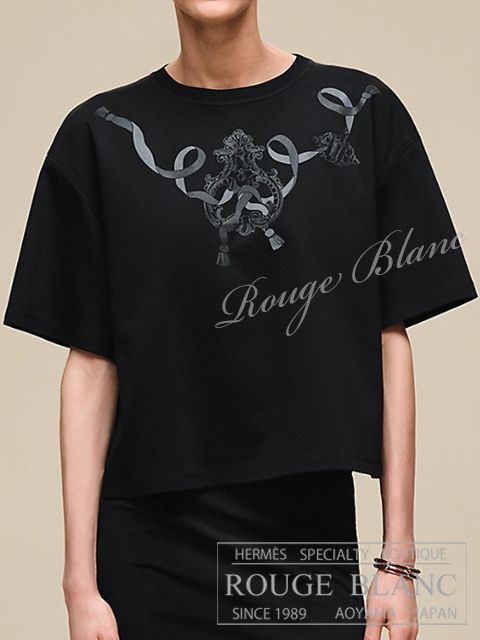エルメス 国内定価116,600円 2026 S/S Tシャツ ボクシーフィット ”カルトゥッシュ” ブラック #34 タグ付 【新品】