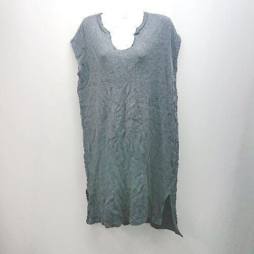 ◇ RED CHOP WORKS ロング丈 キーネック サイドスリット ニットベスト サイズ38 チャコールグレー レディース E 【1308290055519】