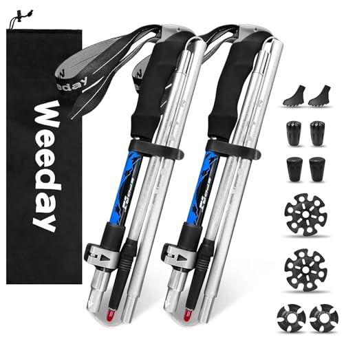 Weeday トレッキングポール 5 段折りたたみ式登山杖 100-130cm調整可能 2 本セット【収納 32cm 超軽量 250g】5種類アクセサリー10 個付き 登山用ストック ウォーキングポール 日本語説明書 専用収納袋付き 山登りハ 1227f8e7