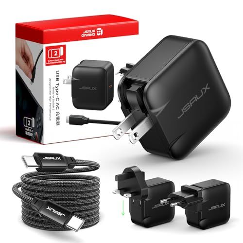 【PSE認証済み】JSAUX 65W GaN 急速充電器 USB-C PD 3.0 窒化ガリウム 【Switch 2 対応/ROG Ally 対応/ノートPC/スマホ/タブレット 用】2m Type-Cケーブル＆海外用変換プラグ付属 折りたた dca3504d