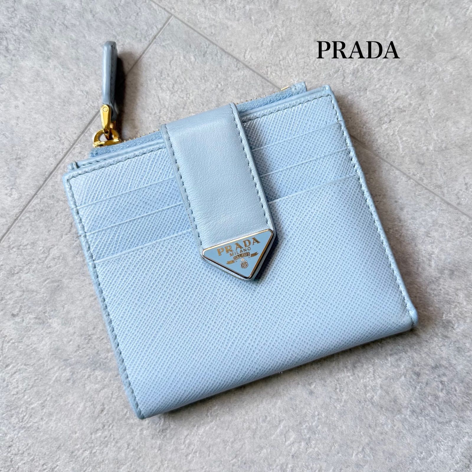 美品 PRADA プラダ 2つ折り財布 コインケース 三角ロゴ サフィアーノ