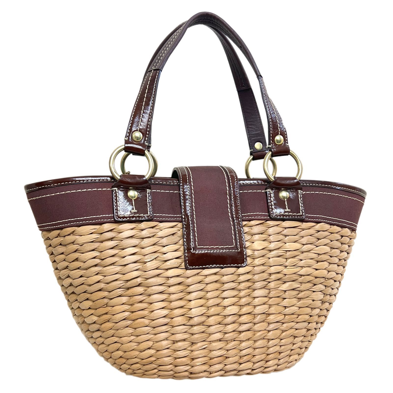 COACH コーチ バッグ 10728 ラフィア カゴ レザー ストロー バスケット