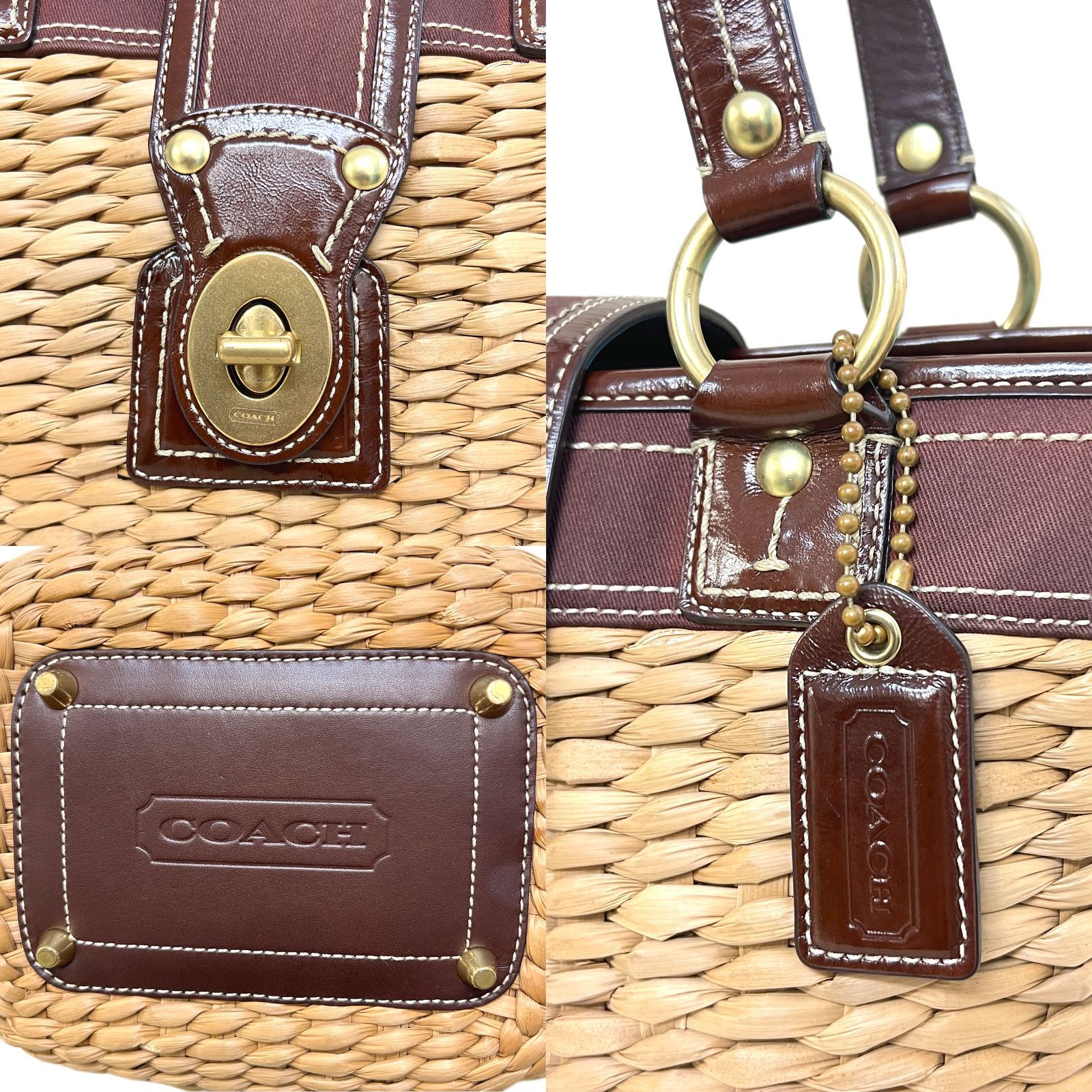 COACH コーチ バッグ 10728 ラフィア カゴ レザー ストロー バスケット