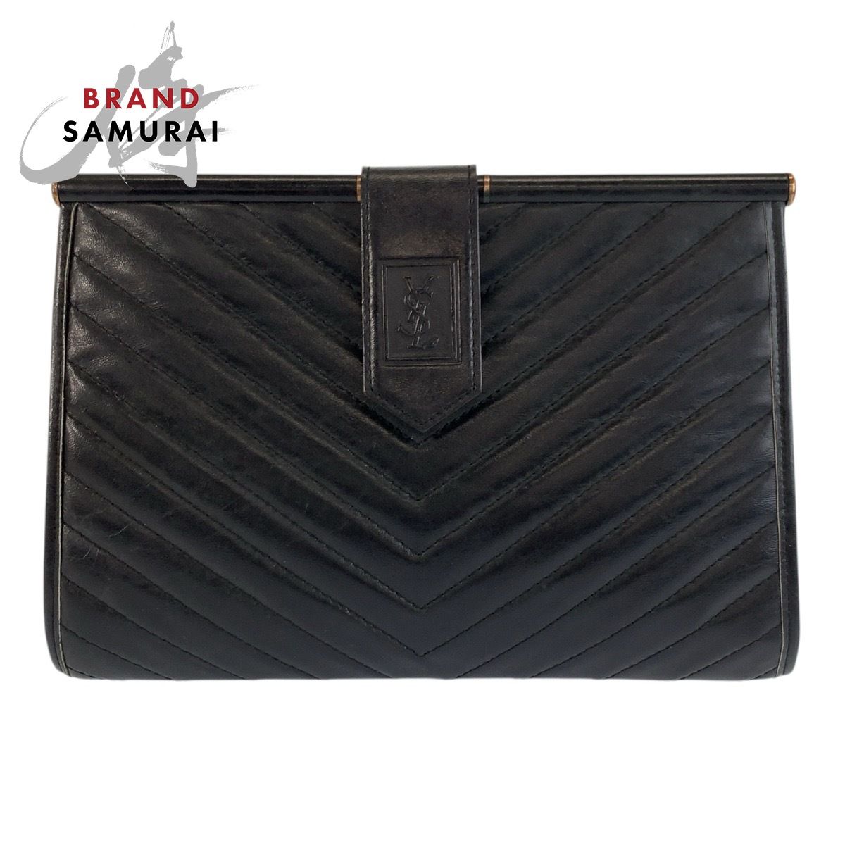 美品 YVES SAINT LAURENT イヴ サンローラン ヴィンテージ YSL ブラック 黒 レザー クラッチバッグ レディース 602299【中古】