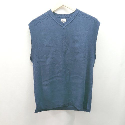 ◇ ZARA ザラ Vネック 無地 シンプル ニットベスト サイズM ネイビー レディース E 【1309040001916】