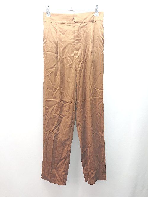 ◇ ◎ ●未使用● RASW ラス バックウエストゴム サテン ワンタック テーパードパンツ サイズL ブラウン レディース E 【1309040007376】