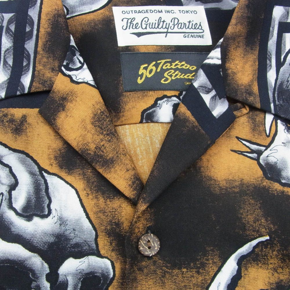 WACKO MARIA ワコマリア 21AW 56TS-WM-HI04 × 56 TATTOO STUDIO タトゥースタジオ HAWAIIAN SHIRT L/S ハワイアン 長袖 シャツ アロハシャツ ブラック系 M【中古】