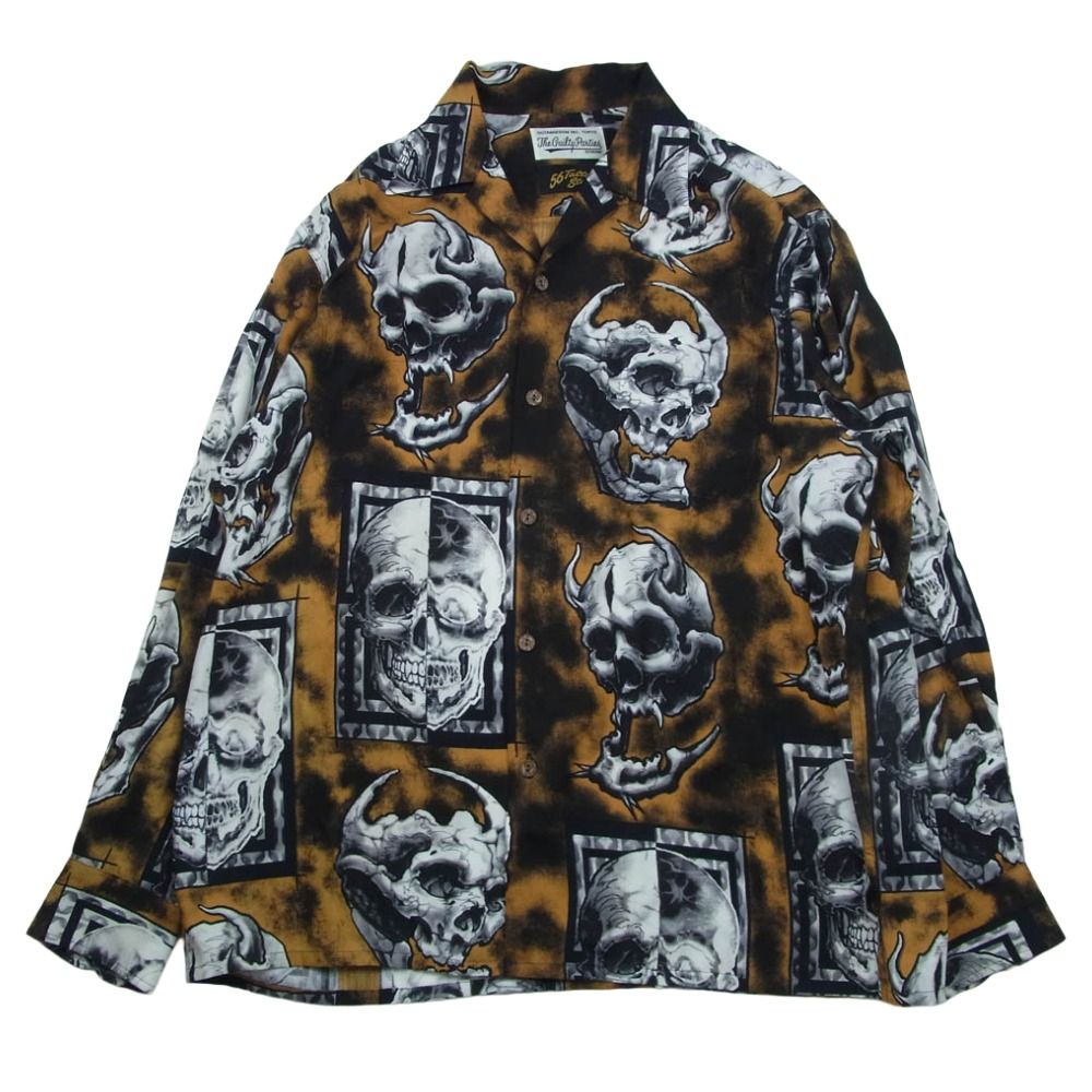 WACKO MARIA ワコマリア 21AW 56TS-WM-HI04 × 56 TATTOO STUDIO タトゥースタジオ HAWAIIAN SHIRT L/S ハワイアン 長袖 シャツ アロハシャツ ブラック系 M【中古】