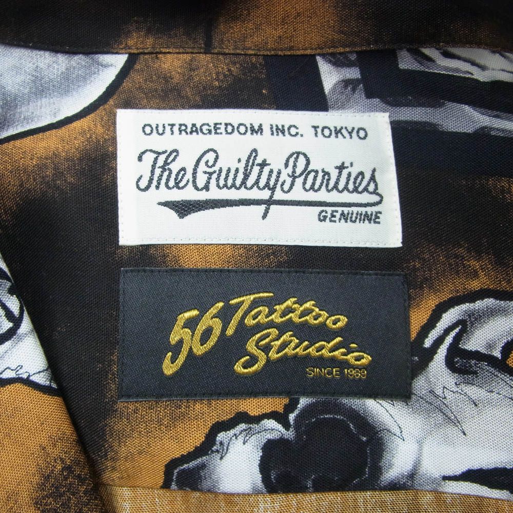 WACKO MARIA ワコマリア 21AW 56TS-WM-HI04 × 56 TATTOO STUDIO タトゥースタジオ HAWAIIAN SHIRT L/S ハワイアン 長袖 シャツ アロハシャツ ブラック系 M【中古】