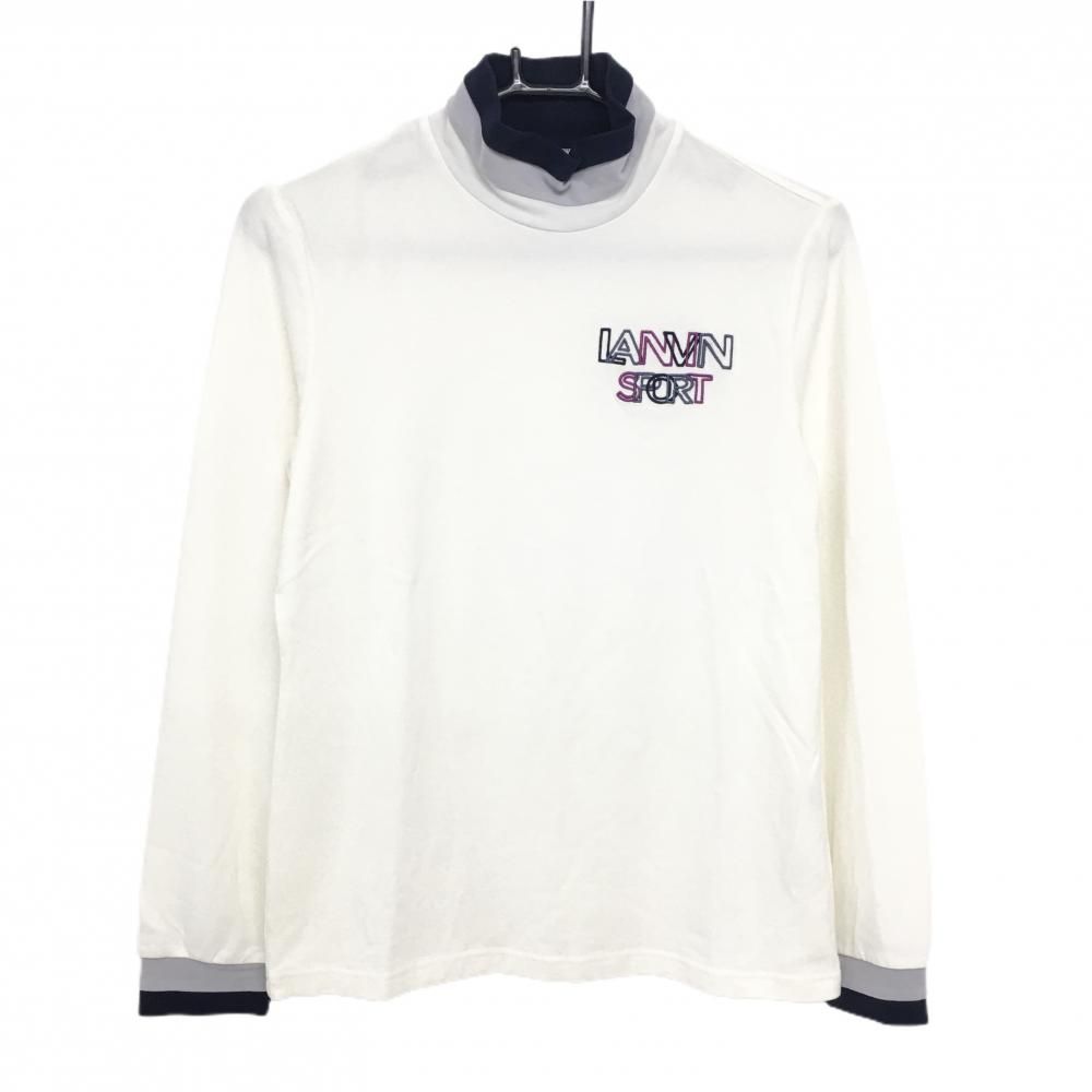 【超美品】ランバンスポール 長袖ハイネックシャツ アイボリー×ネイビー×ライトグレー レディース 38(M) ゴルフウェア LANVIN SPORT