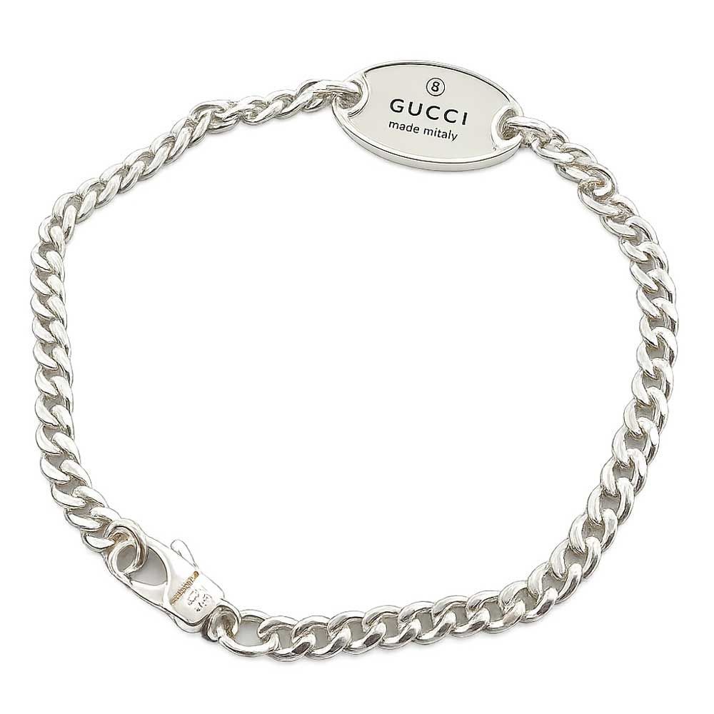【新品】GUCCI グッチ ブレスレット ロゴ プレート チェーン シルバー925 シルバー 797152 J8400 8106 #18(18cm) シルバー ブティックライン