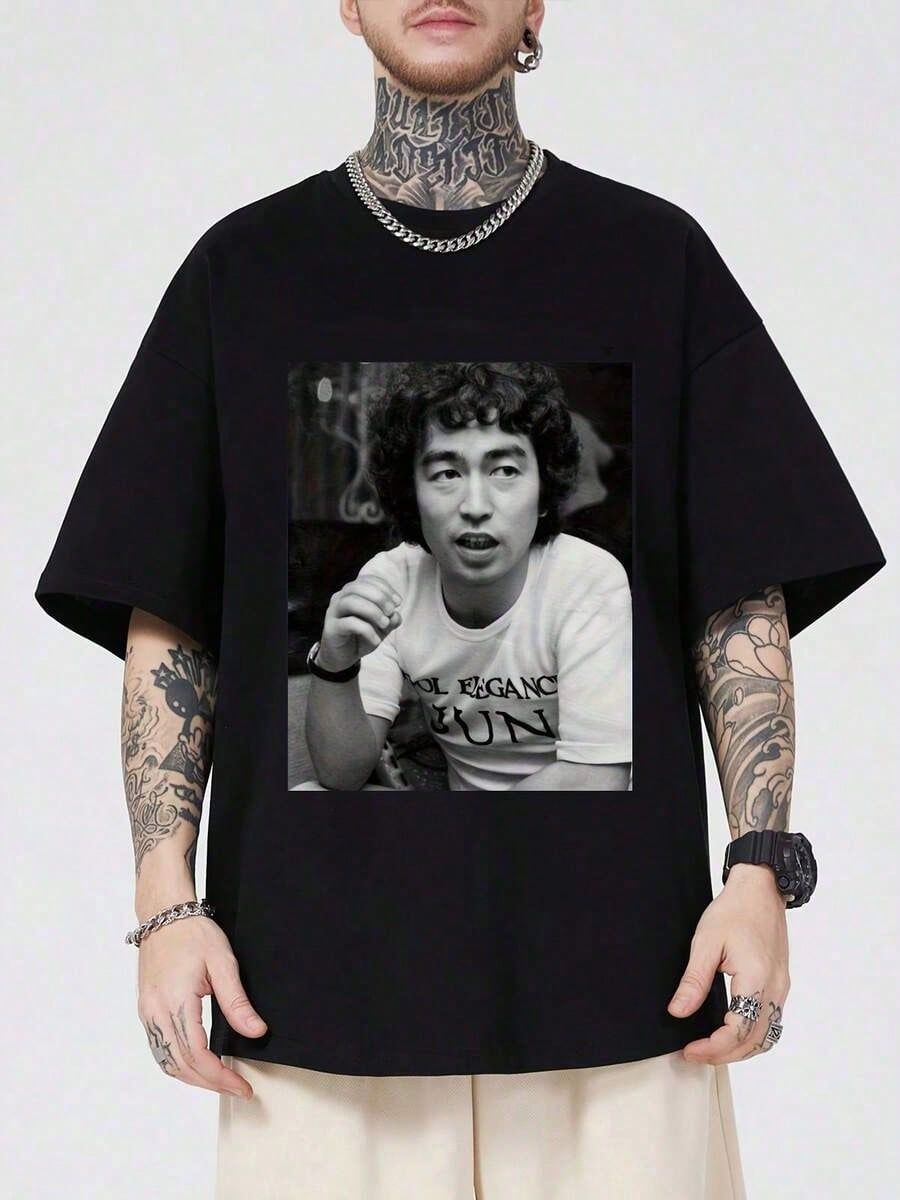 志村けん　黒 Tシャツ　志村魂　2012 志村本舗 プレミアム 日本俳優 志村けん ヴィンテージグラフィックフォトプリント ブラックT