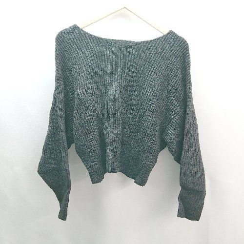 ◇ natural couture ボリューム袖 フロントクロス カジュアル かわいい 長袖 ニット サイズF ダークグレー レディース E 【1309040021617】