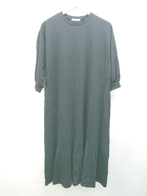 ◇ ehka sopo エヘカソポ クルーネック ストレッチ シンプル 長袖 ロング丈 ワンピース サイズF ブラック レディース E 【1309040025639】