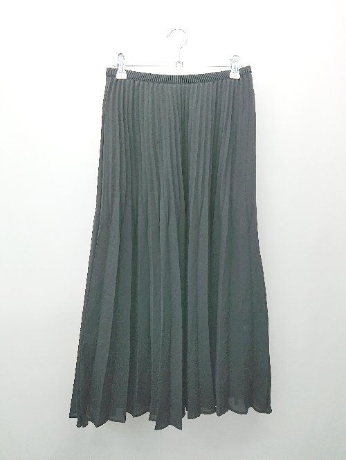 ◇ UNIQLO ユニクロ ウエストゴム 裏地 プリーツ 薄手 シンプル ひざ丈 フレア スカート サイズM ブラック レディース E 【1309040025608】
