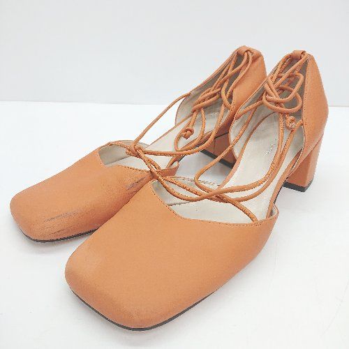 ◇ CHARLES & KEITH　スクエアトゥ レースアップ おしゃれ チャンキーヒール パンプス 表記なし オレンジ レディース E 【1309040032552】