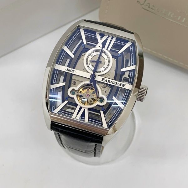 EARNSHAW アーンショウ 腕時計 HOLBORN スケルトン オートマ 自動巻き ES-8111 レザー 革ベルト メンズ シルバー ブラック 時計 DF18682■