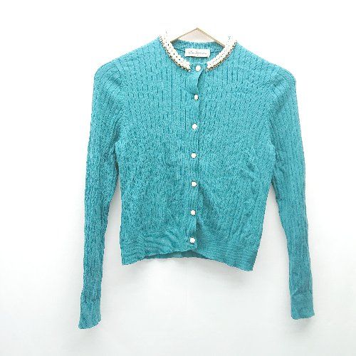 ◇ CLEARIMPRESSION フロントボタン ニット パール 綺麗め 長袖 カーディガン サイズ2 グリーン レディース E 【1309040033528】