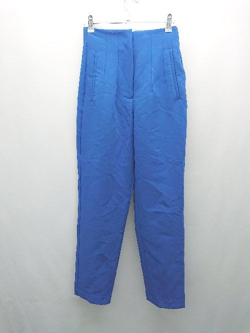 ◇ ZARA ザラ ハイウエスト フロントファスナー 綺麗め テーパードパンツ サイズUSA XS ブルー レディース E 【1309040032897】