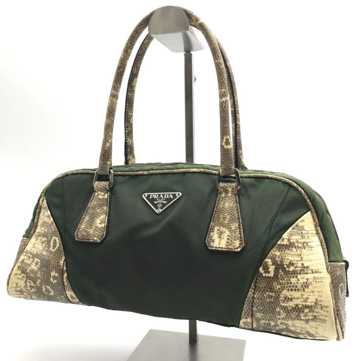 希少 PRADA プラダ ハンドバッグ ミニ テスートナイロン×パイソン型