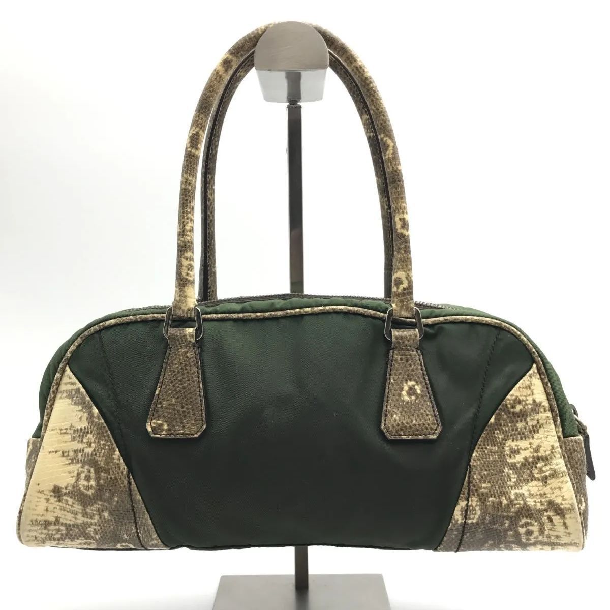 希少 PRADA プラダ ハンドバッグ ミニ テスートナイロン×パイソン型 