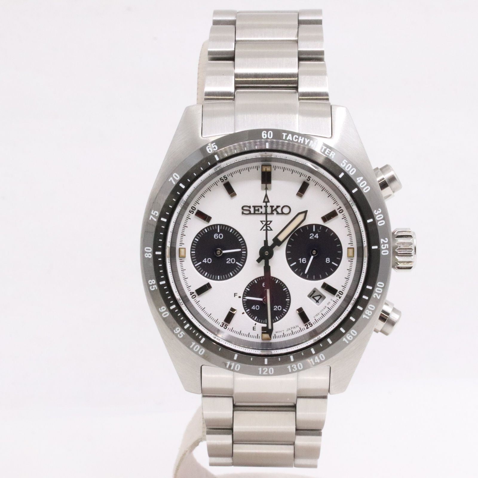 IT9BZELRBK0U 美品 SEIKO セイコー プロスペックス スピードタイマー クロノグラフ SBDL125 SS ソーラー 白文字盤 メンズ 腕時計