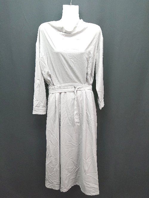 ◇ ◎ PREFERIR プレフェリール ウエストゴム 無地 大人っぽい 上品 長袖 ロング ワンピース サイズL グレー レディース E 【1309040045880】
