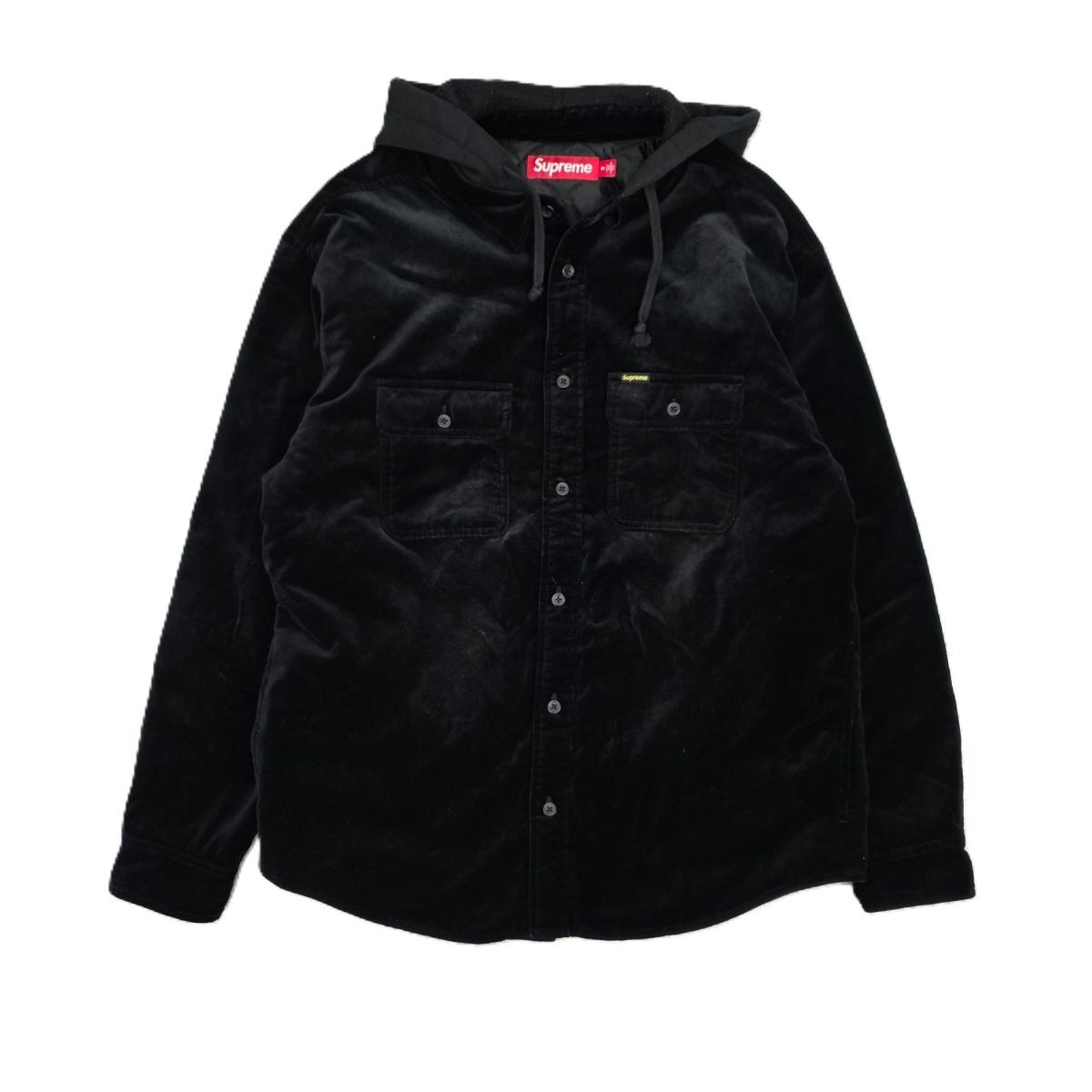 Supreme シュプリーム Quilted Lined Hooded Velvet Shirt 25AW フード付き 中綿ジャケット ブルゾン メンズ M コットン ポリエステル ブラック 中古