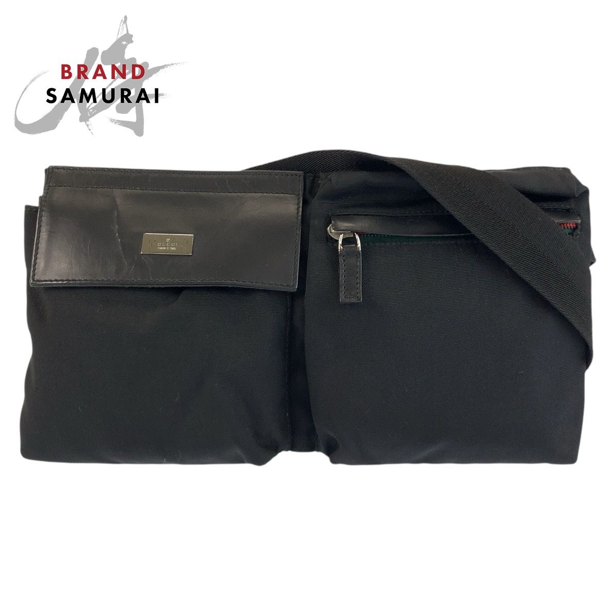 美品 GUCCI グッチ シェリーライン ブラック 黒 ナイロン/レザー 28566 ボディバッグ ウエストバッグ 男女兼用 レディース 602247【中古】