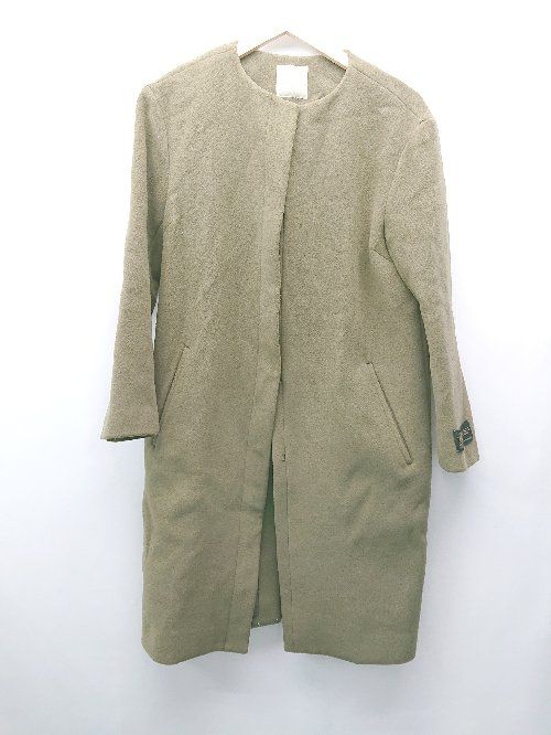◇ nano&co フロントボタン ロング丈 秋冬向け 大人カジュアル 長袖 コート サイズ36 カーキ レディース E 【1309040057944】