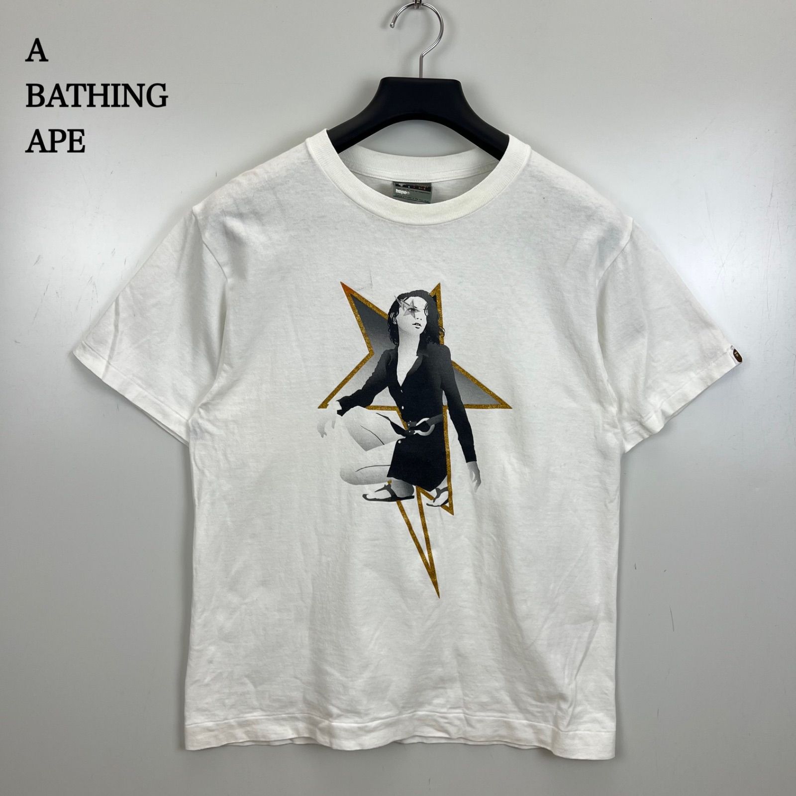 A BATHING APE 00s archive BAPESTA girl Tee M アベイシングエイプ ベイプスタ ガール Tシャツ 金バージョン 希少 レア アーカイブ NIGO 裏原
