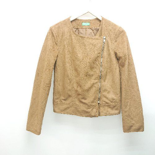 ◇ UNITED COLORS OF BENETTON ジップアップ スエード生地 無地 おしゃれ 長袖 ジャケット サイズ42 ブラウン レディース E 【1309040078475】