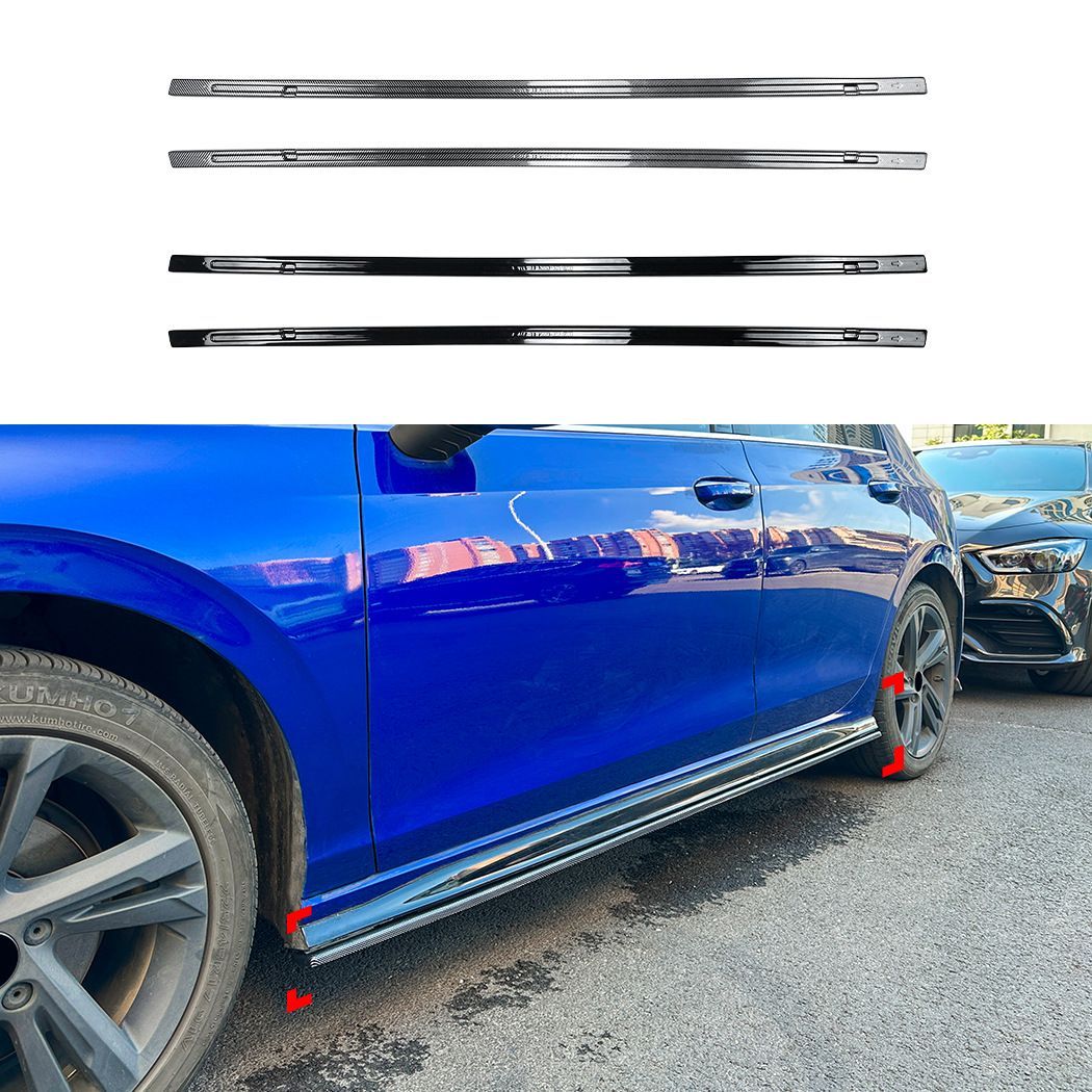 フォルクスワーゲン Volkswagen ゴルフ8 Golf MK8 R-Line GTI対応 サイドスカート サイドスポイラー ABS製 小型エアロパーツ 左右セット ピアノブラック カーボン調 車体サイド装飾 立体感アップ 外観引き締め ドレスアップ用