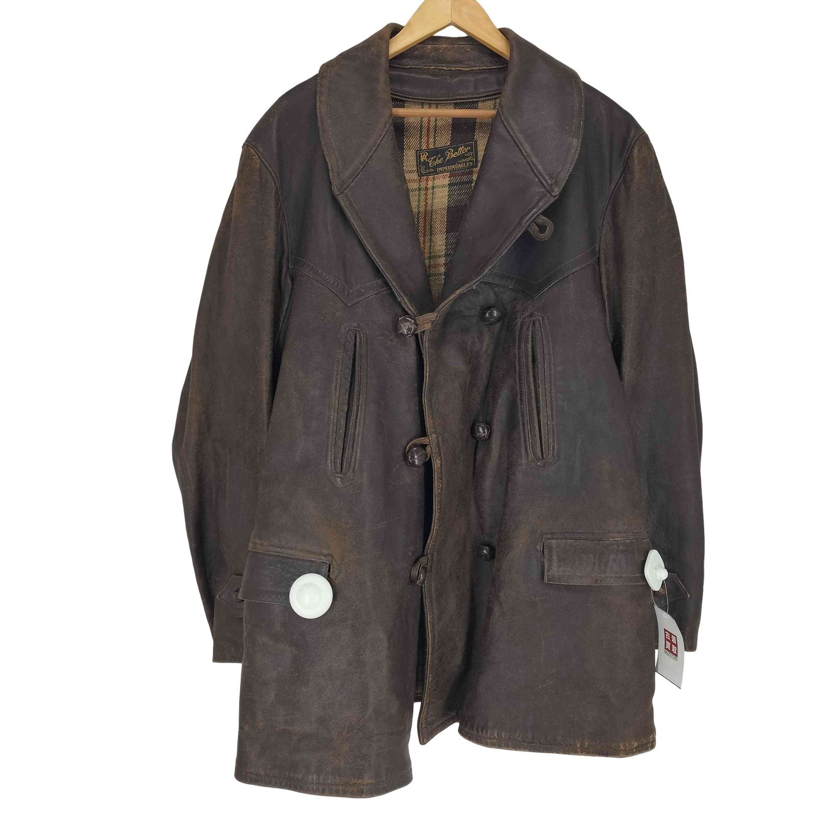 ユーズドフルギ USED古着 {{THE BETTER}} 50~60s CHIC ジッパー クルミボタン ダブル レザー コート ユーロ メンズ 表記無