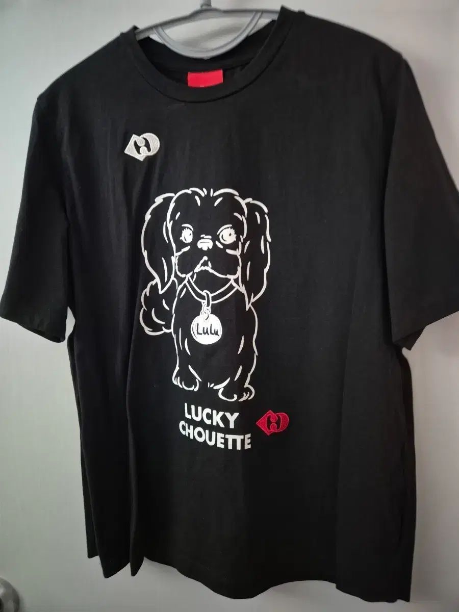 LUCKY CHOUETTE ラッキーシュエトゥ 犬 プリンティング ブラック 半袖Tシャツ