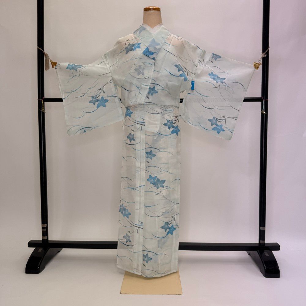 小紋 夏 絽 夏用 洗える着物 裄64.4cm 身丈160.8cm お洒落着 普段着