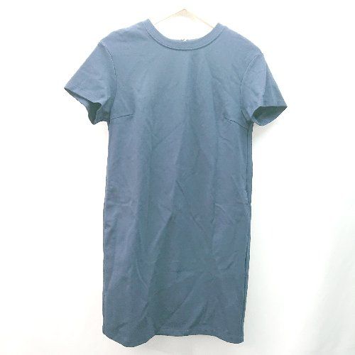 ◇ UNIQLO ユニクロ バックファスナー 無地 ゆったり シンプル 半袖 膝丈 ワンピース サイズM ネイビー レディース E 【1309250016977】