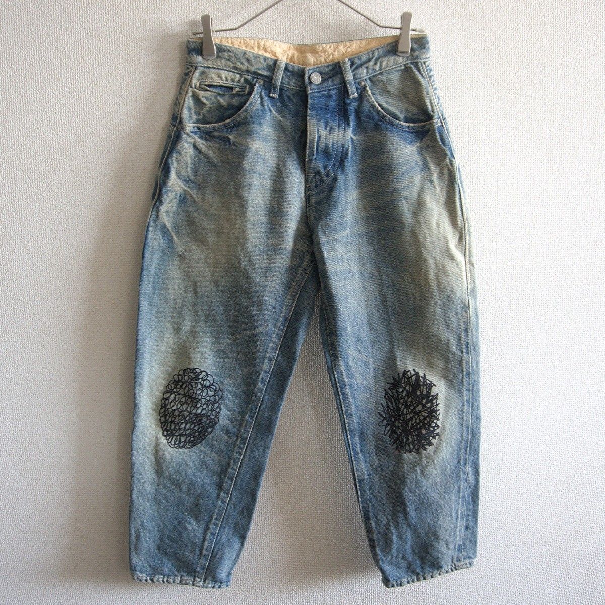【美品】mina perhonen【always フロッキープリント ロールアップデニムパンツ】34 ミナペルホネン 26050265