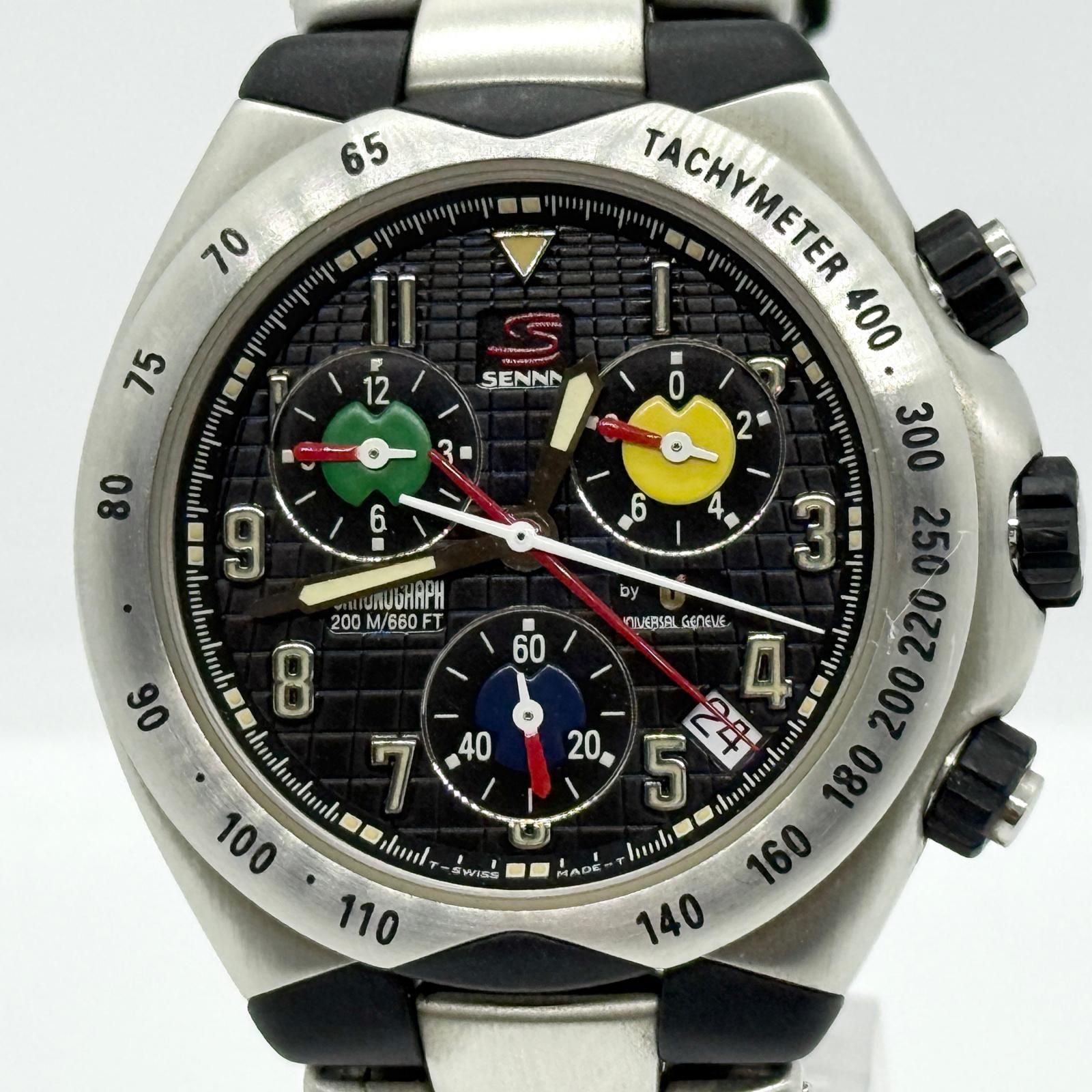 Universal Genève ユニバーサル・ジュネーブ セナ クロノグラフ SS/カーボン 4.190.805 ブラック QZ メンズ 腕時計 訳あり