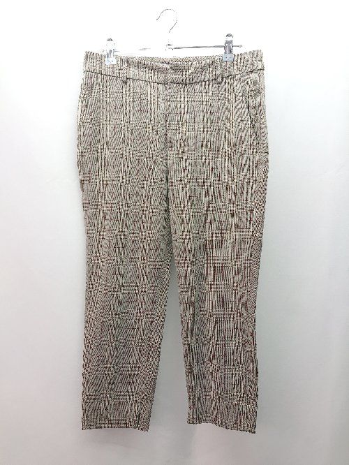 ◇ ZARA WOMAN フロントファスナー 千鳥柄 大人カジュアル テーパードパンツ サイズ34 ダークブラウン レディース E 【1309250033363】