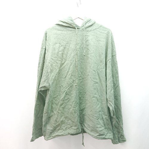 ◇ BEAMS ビームス フード 薄手 ストレッチ 無地 裾紐調節 シンプル オシャレ 長袖 パーカー サイズM グリーン メンズ E 【1309250045847】