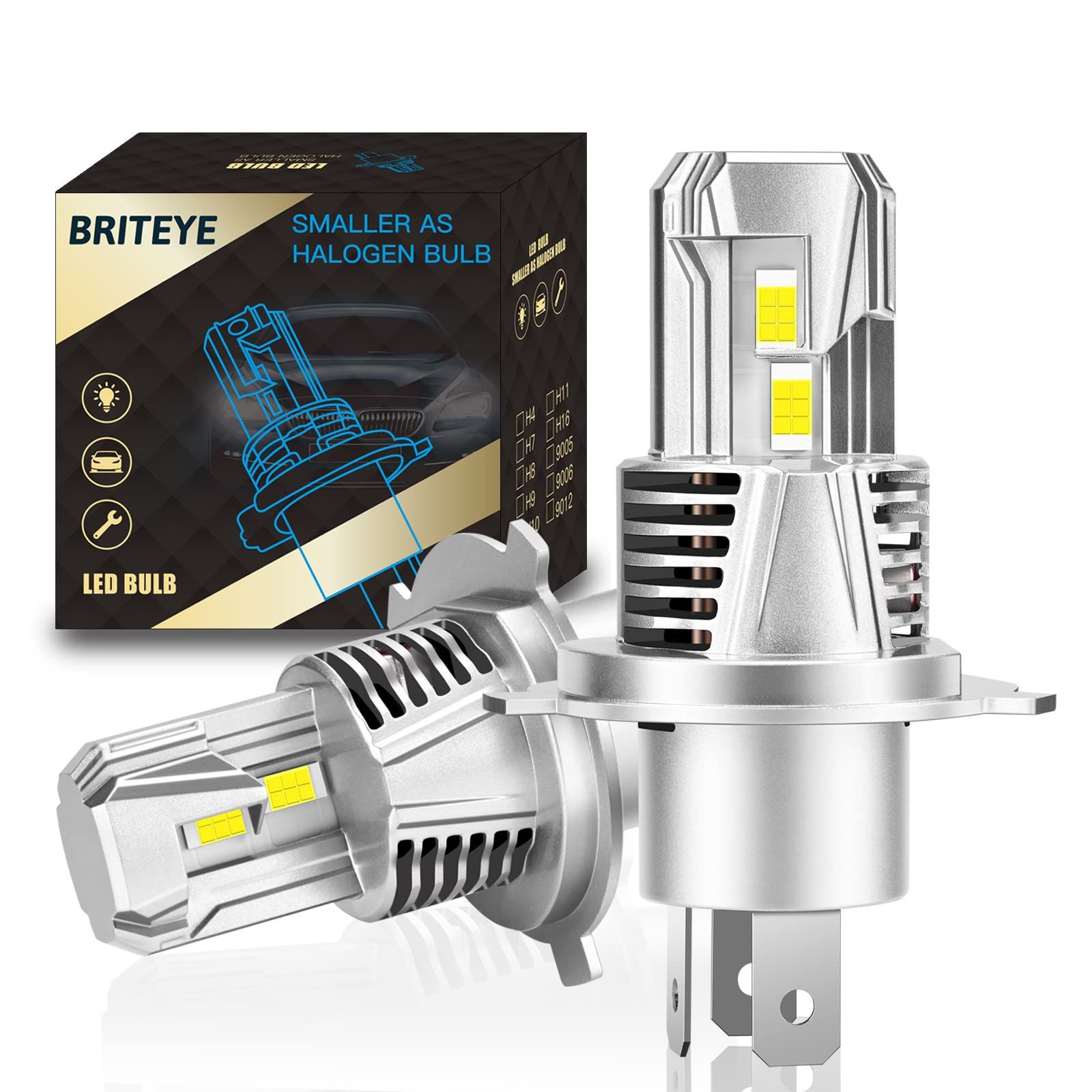 【新型大光量モデル】Briteye 車用ヘッドライト H4 LED バルブ爆光 Hi/Lo切り替 6500Kホワイト 新基準車検対応 一体型LEDヘッドライト 最強ルーメン 瞬間起動 静音冷却ファン内蔵 LEDライト12V/24V車対応 定電流回路搭 ...