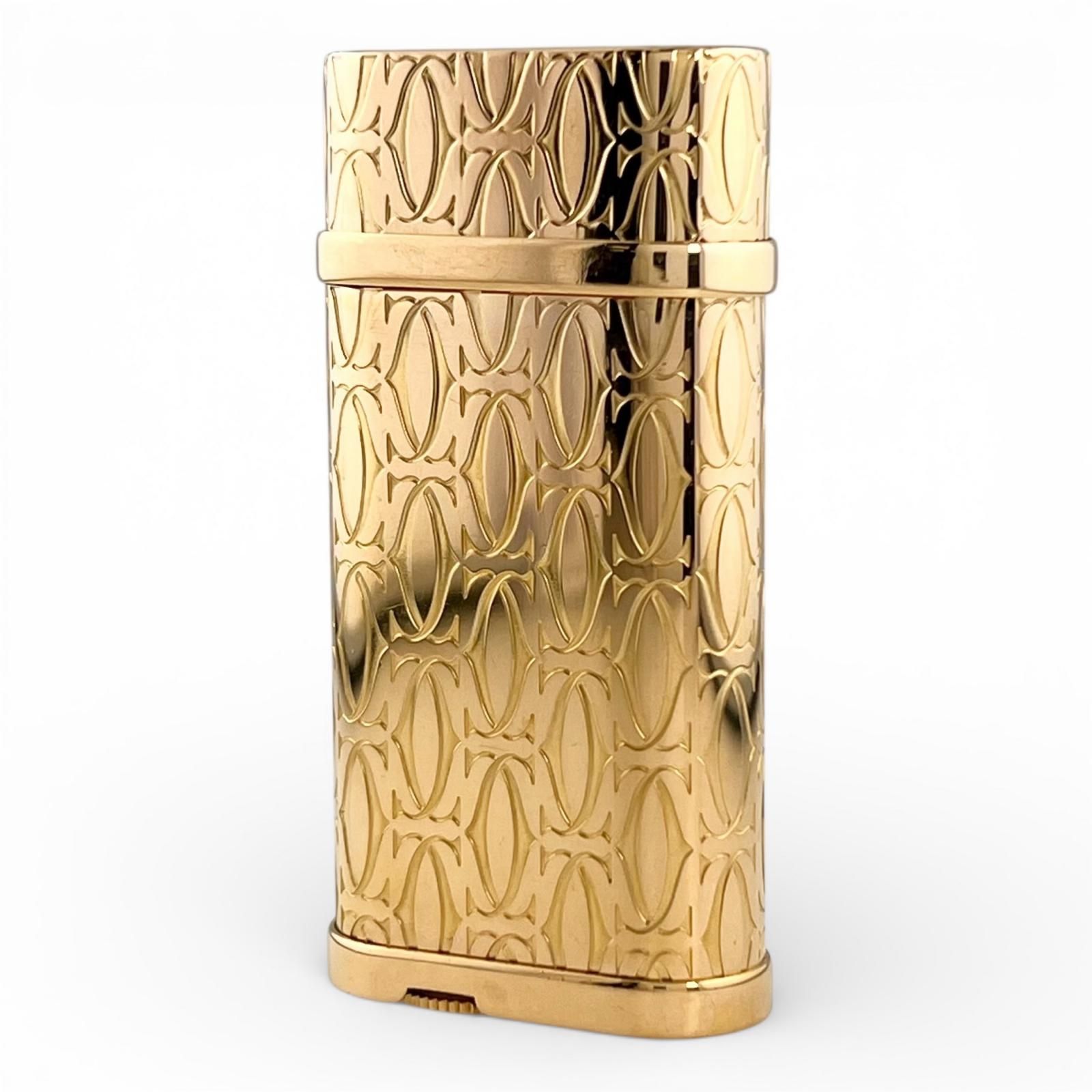 美品▲Cartier カルティエ ゴドロン C2デコール ハッピーバースデー ローラー式 ガス ライター ゴールド 箱・ケース付き スイス製 メンズ 着火確認済み