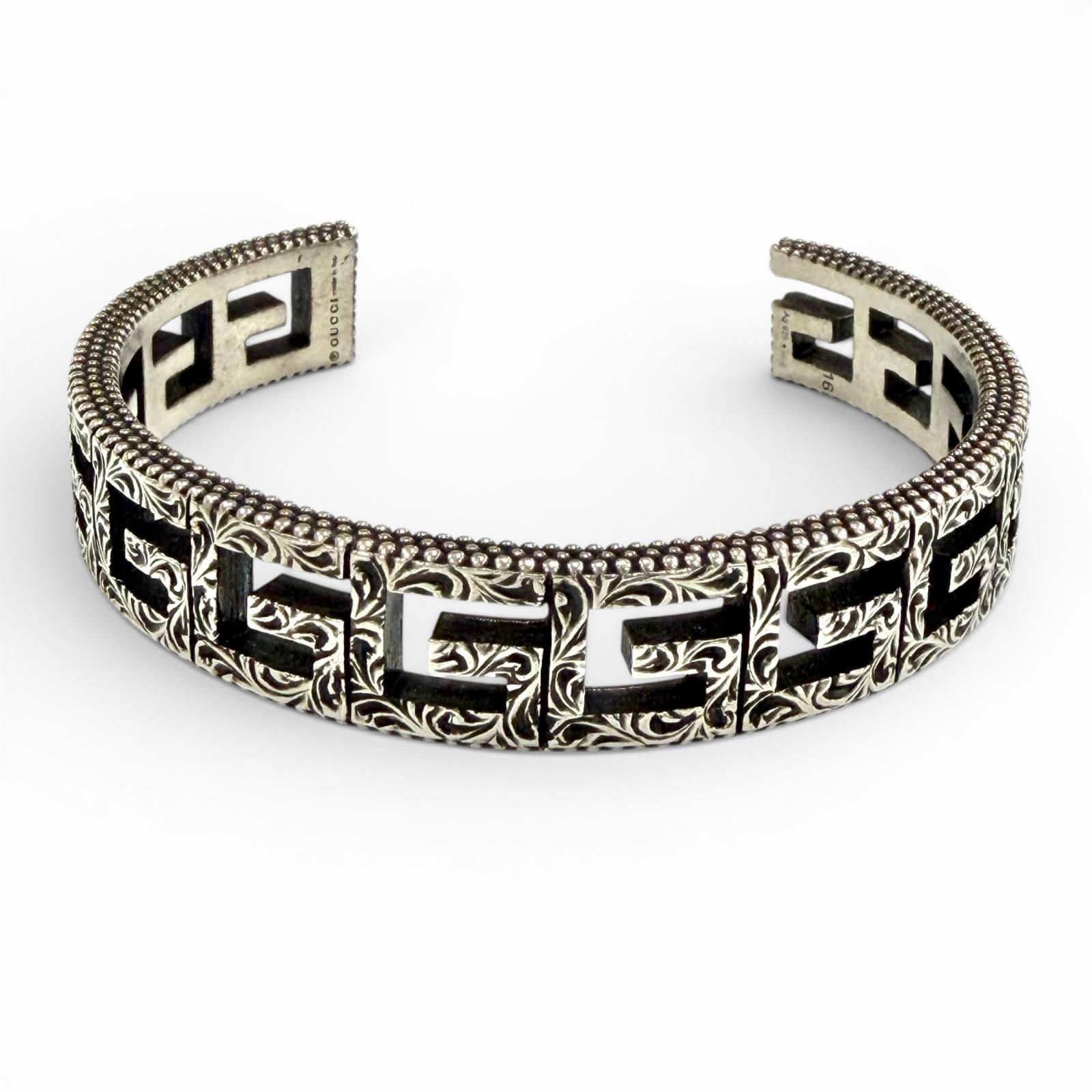 美品◇GUCCI グッチ 551919 スクエアG アラベスク Gキューブ バングル ブレスレット シルバー 16 イタリア製 重量28.5g レディース